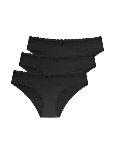 Dorina Naomi Damen Baumwoll Hipster Slips, Damen Unterwäsche, 3er-Pack, Spitzenbund, Weicher und Atmungsaktiver Stoff, Schwarz/Schwarz/Schwarz, XXXL