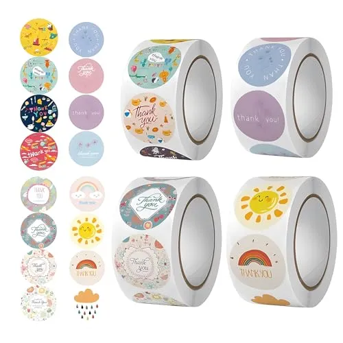 Danke Aufkleber, 4 Stück Rundes Selbstklebendes Etikett, Blumen Aufkleber Rolls,Flaches Rundes Etikett mit Dankeschön, Verwendet für Umschläge, Basteln, Geburtstag, Party-Geschenkverpackungen