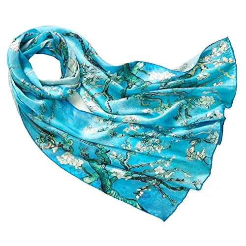 Prettystern Damen Seidenschal 160 cm Malerei Kunst-Motiv Art Painting 100% Seide silk Van Gogh - Blühende Mandelbaumzweige P905