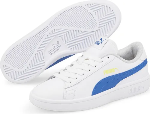 PUMA Smash v2 L Jr Sneakers, White-Victoria Blue, 37 EU - Sneaker für Jungen mit nicht abfärbender Gummisohle und durchgehender Schnürung für optimalen Halt – ideal für den Alltag und sportliche Aktivitäten.