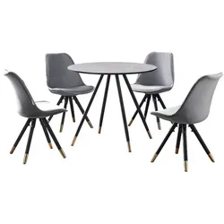 5-teiliges Life Interiors Sofia Dorchester Esszimmer-Set – ein runder Esstisch und ein Set aus 4 Esszimmerstühlen - Hellgrau
