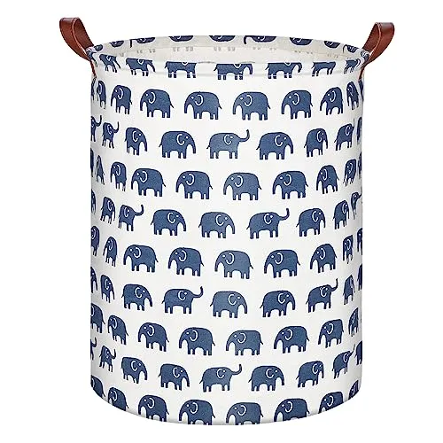 Sarsumir Wäschekorb Faltbar, Wäschesammler, Aufbewahrungskorb 63L, Waschenkorbe Mit Griffen Kordelzugverschluss Für Schlafzimmer, Bad, Kinderzimmer - Elefant