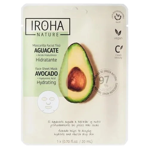 Iroha Nature – FEUCHTIGKEITSSPENDENDE Gesichtsmaske mit Avocado und Hyaluronsäure. Spendet Feuchtigkeit, regeneriert und pflegt gründlich