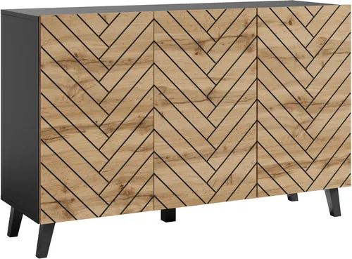 Kommode Phuket Sideboard 120x39x76cm – 3-türig, Farbe wählbar - Modernes Sideboard mit auffälligem Fischgrätenmuster. Ideal zum Kombinieren und Nutzen in jedem Raum. Erhältlich in verschiedenen Farben und mit praktischer Soft-Close Funktion.