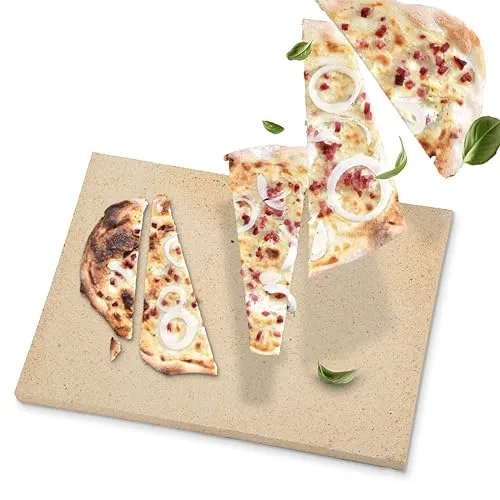 Feuerfest 123 - Flammkuchenstein Schamotte Eckig 40x30x2 cm - Für Backofen, Grill & Gasgrill - Echter Schamottstein, Backstein für knusprigen & luftigen Flammkuchen, Schamotte lebensmittelecht