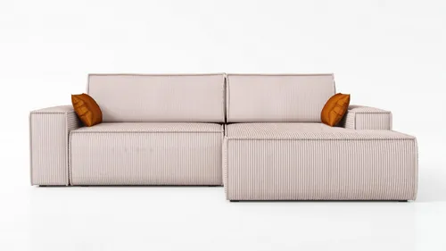 Ecksofa TOR mit Schlaffunktion in Flamingo-Rosa - Stylisches Ecksofa TOR mit Smart Sleeping-Funktion für einfache Umwandlung in ein großes Bett. Aus robustem Cord und mit praktischem Staufach für Bettzeug. Perfekt für modernen Wohnraum!