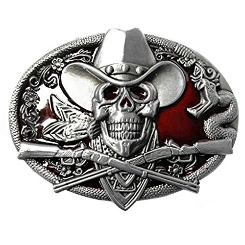 LKMY Herren Gürtelschnalle, 3D Indian Style Neuheit Western Cowboy Skull & Gun Gürtelschnalle für Herren Damen