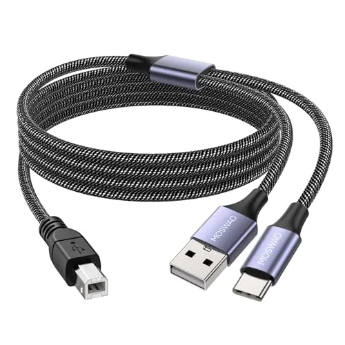 MOSWAG 2in1 USB C Auf USB B Druckerkabel 1,5 M Mit USB A-Stecker Auf B-Stecker - Kompatibel Mit MacBook Pro, HP, Canon, Brother, Samsung Druckern