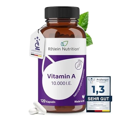 Vitamin A Hochdosiert 10000 IE - 120 Kapseln für optimale Sehkraft - Vitamin A Präparate, hochdosiert mit Retinylacetat für beste Bioverfügbarkeit, unterstützt Augen, Haut und Immunsystem, vegan und ohne Zusätze, hergestellt in Deutschland.