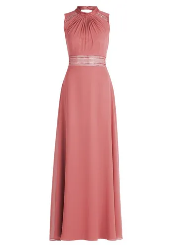 V.M. Abendkleid mit Häkelspitze in Terra, Größe 44 - Elegantes Abendkleid von VM Vera Mont aus fließendem Chiffon und Häkelspitze. Der taillierte Schnitt und Neckholder sorgen für eine ansprechende Silhouette. Perfekt für besondere Anlässe und einen stilvollen Auftritt.
