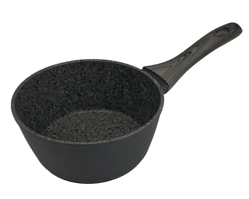 Stieltopf mit ergonomischem Griff in Holzoptik Antihaft ø16cm in Schwarz