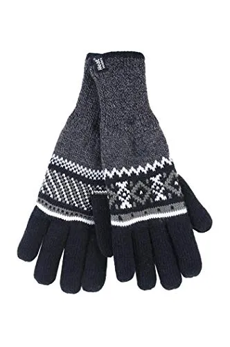 HEAT HOLDERS - Herren Winter Fleece Strick Elegant Gestreift Handschuhe (Schwarz (Karlstad), L/XL)