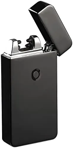 PEARL Elektrisches Feuerzeug: Elektronisches Feuerzeug mit doppeltem Lichtbogen, Akku, USB, schwarz (Sturmfeuerzeug elektrisch, Elektro, BBQ)
