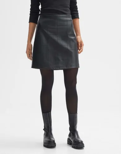 OPUS Damen Minirock ROMELA A-Linie in Leder Optik Black, Größe 42 - Röcke für Damen, stilvoller Lederlook für vielseitige Outfits im Büro oder Freizeit, lockere Passform für optimalen Komfort