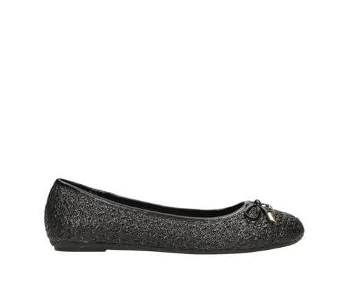 Fitters Damen Ballerinas Lisett in Black PU Raffia - Übergröße - Damen-Ballerinas in Übergröße, aus hochwertigem Raffia mit eleganten Schleifen, ideal für Komfort und Stil.