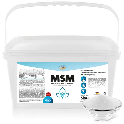 MSM Pulver 5 kg - Methylsulfonylmethan für Ihre Gesundheit - Pflanzliche Heilmittel, 5 kg Bigpack mit 2500 Portionen für optimale Gelenk- und Hautgesundheit. Hergestellt in Deutschland.