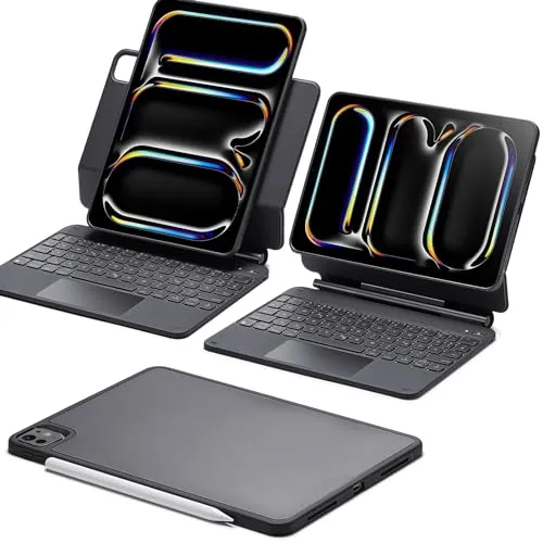 ESR iPad Pro 11 Zoll (M5/M4, 2025/2024) Hülle mit Tastatur, Tastaturhülle mit einzustellendem Magnetständer, Hoch-/Erhöhter Modus, abnehmbare Schutzhülle, Rebound 360 Serie, Schwarz