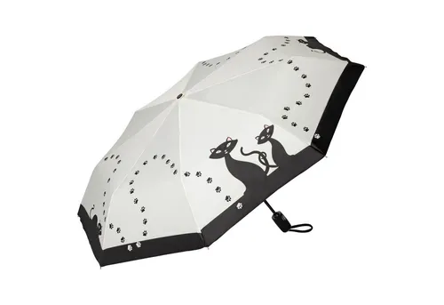 von Lilienfeld Taschenregenschirm mit Katzenmotiv - Taschenschirm mit grazilen schwarzen Katzen auf cremefarbenem Hintergrund. Stabil und leicht, bietet 100% Regenschutz und 95% UV-Schutz. Ideal für Katzenliebhaber, der sich durch sein außergewöhnliches Design auszeichnet.