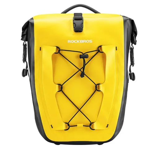 Rockbros 30140022005 Wasserdichte Fahrradtasche 25-32L - Gelb - Geräumige Fahrradtasche für anspruchsvolle Wetterbedingungen. Aus robustem PVC mit wasserdichten Nähten, ideal für längere Touren. Mit zusätzlichem Stauraum und verbessertem Montagesystem für optimale Flexibilität.