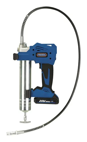 Pressol Akku-Fettpresse 20V/2 Ah - 400g Kartusche für effizientes Fettpressen - Akku-Fettpresse mit 20V Leistung, ideal für präzises und schnelles Arbeiten in Werkstätten und für Heimwerker.