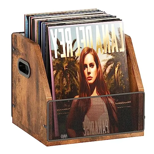 Produktbild Homeiju Schallplatten-Aufbewahrungskiste aus Metall und Holz für 60 Schallplatten