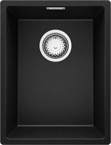 PRIMAGRAN Spülbecken Schwarz 36x47cm - Granitspüle für 40er Unterschrank - 1 Becken Spüle London 40 Slim, kratzfest und ideal für kleine Küchen mit großem Platzangebot für Geschirr und Töpfe.