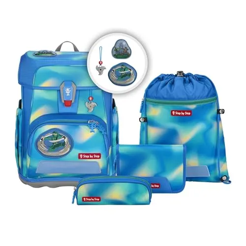 Step by Step Schulranzen-Set Cloud Flash Ninja Zazu 5-teilig - ergonomischer Tornister in Blau mit Schmetterling, leicht und höhenverstellbar für optimale Passform während der Schulzeit