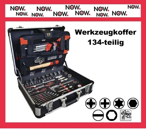 NOW Werkzeugkoffer 134-teilig Werkzeug Sortiment Set im Aluminium Rahmenkoffer