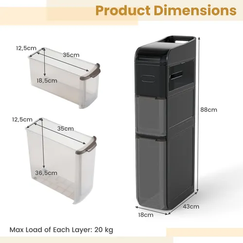 COSTWAY Badrollwagen, schmaler Nischenschrank mit 2 Schubladen und Rollen