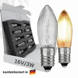 10x Stück E10 16V/3W Ersatzlampe für Schwibbogen, Lichterketten u.ä., 2000 K warmleuchtend, dimmbar