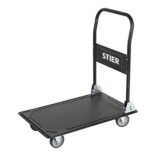 STIER Klappbarer Plattformwagen, 300 kg Tragkraft - Plattformwagen für Werkstatt und Büro, klappbar für einfache Handhabung, mit Antirutsch-Beschichtung und Stoßschutz für sicheren Transport.