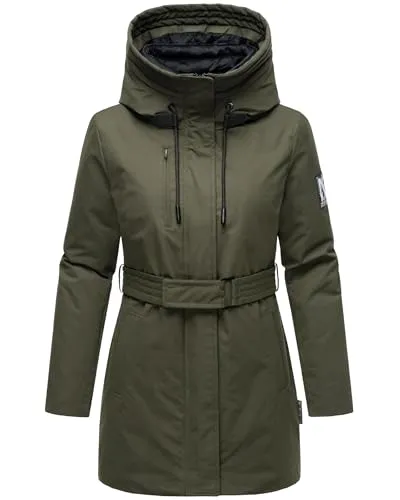Navahoo Damen Parka Eishauch 14 - Lange Winterjacke mit Taillengürtel und Fleece-Kragen - Funktionsjacken mit eleganter Passform, warmem Fleece-Kragen und praktischem Taillengürtel für eine feminine Silhouette. Ideal für kalte Herbst- und Wintertage!