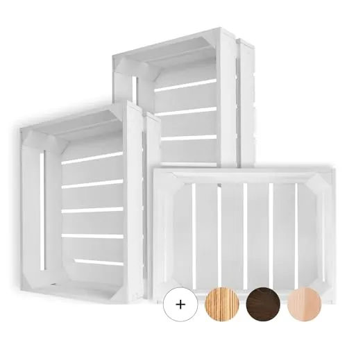 Creative Deco 3 x Holzkiste Weiß | 40 x 30 x 15 cm | Weinkisten Set Obstkiste Holz | Vintage Holzbox Kiste | Perfekt als Deko Geschenkkorb leer Spielzeugkiste Aufbewahrungsbox Osterdeko