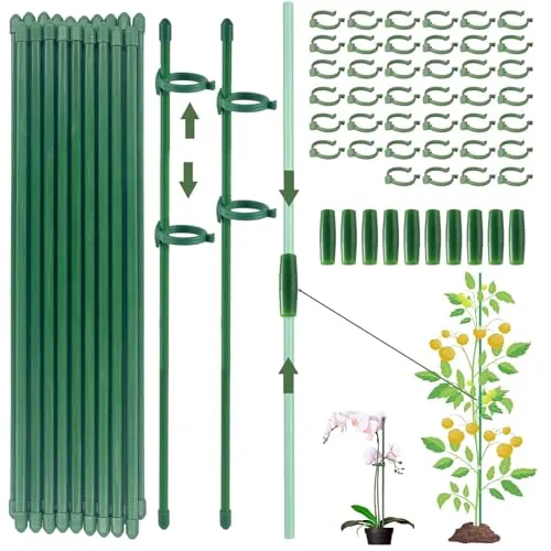 Pflanzenstütze, Rankhilfe, 20 Stück Pflanzenhalter, mit 40 Karabinern Ausgestattet, mit 10 Verlängerungsrohren, Tomaten Rankhilfe, Rankhilfe Zimmerpflanzen, Staudenhalter, Pflanzen Stütze（110PCS）