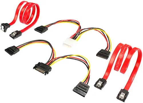 Poppstar 2x Sata 3 Datenkabel (rot, 50cm, Stecker 1x gerade, 1x auf gewinkelt), 1x 16cm Y Stromkabel Sata, 1x 16cm Y Strom Kabel (Molex Buchse auf 2x Sata Stecker)