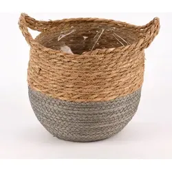 Korb aus Seegras zweifarbig rund mit Henkeln natur grau verschiedene Größen