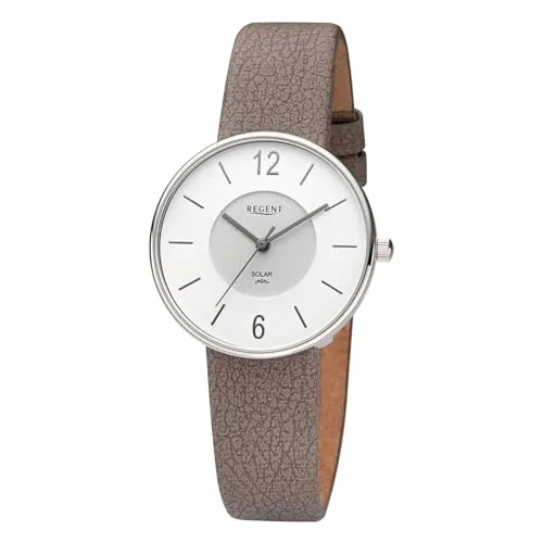 REGENT Damen-Uhren Analog Solar - Taupe 32020783 - Armbanduhren für Damen mit Solar-Akkusystem, elegantes Edelstahlgehäuse und veganes Uhrband für umweltbewusste Fashionistas.