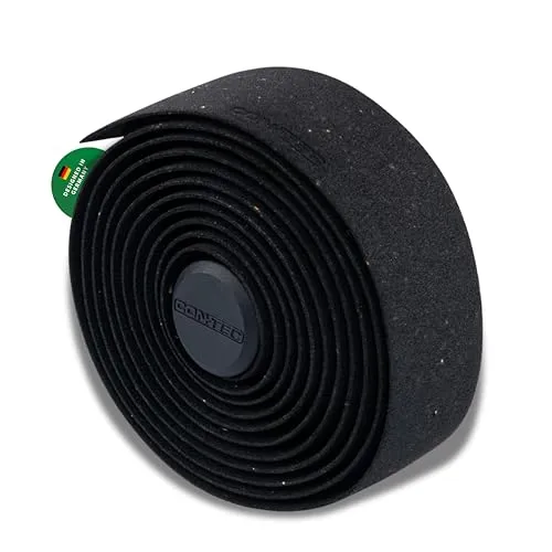 CONTEC Lenkerband Prestige.Cork, 2000x30x2,5 mm, aus Kork-EVA-Schaum, selbstklebend und rutschsicher, mit Klebestreifen und 2 Lenkerstopfen, Paar, schwarz