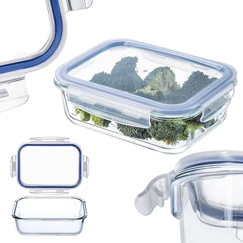 KADAX Glasbehälter mit Deckel, Lebensmittelbehälter, Spülmaschinenfester Lebensmittelbehälter, Verschließbare Frischhaltedose, Aufbewahrungsbehälter (Rechteckig 1040ml)