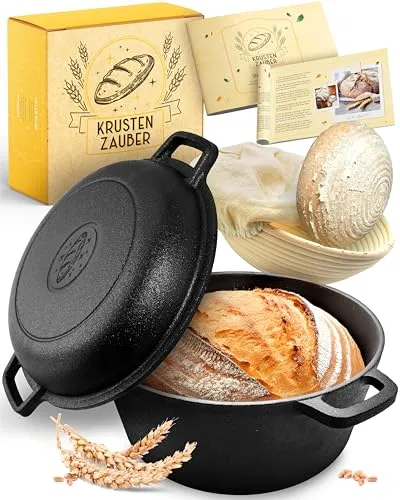 Krustenzauber Brotbackform Gusseisen Topf - Ideal für perfektes Brot - Brotbackformen mit einem Durchmesser von 26 cm, sorgt für knusprige Krusten und gleichmäßige Backergebnisse – perfekt für Hobbybäcker!