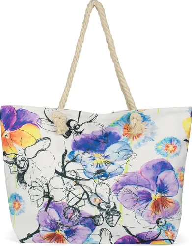 styleBREAKER Damen XXL Strandtasche mit buntem Veilchen Print - Damen-Schultertaschen in großer XXL Größe, ideal für die ganze Familie, mit praktischem Reißverschluss und vielseitig einsetzbar als Badetasche oder Einkaufstasche.