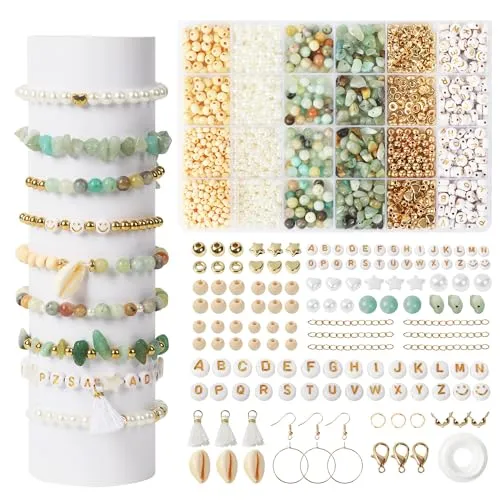 Das DIY Perlen für armbänder Set enthält Natursteinperlen, Buchstabenperlen und weitere Perlen.Es eignet sich für selbstgemachte Halsketten,Ohrringe und Armbänder selber machen. Es kreative Geschenke