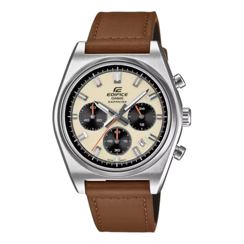 Casio Edifice EFB-730L-7AVUEF Herren Chronograph - Elegante Herren-Armbanduhr mit Quarzwerk und Stoppfunktion. Hochwertiges Edelstahlgehäuse und braunes Lederarmband, perfekt für jeden Anlass.