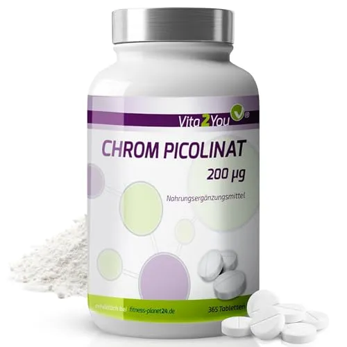 Vita2You Chrom Picolinat 200µg - 365 Tabletten - Hochdosiert - Jahrespackung - Premium Qualität