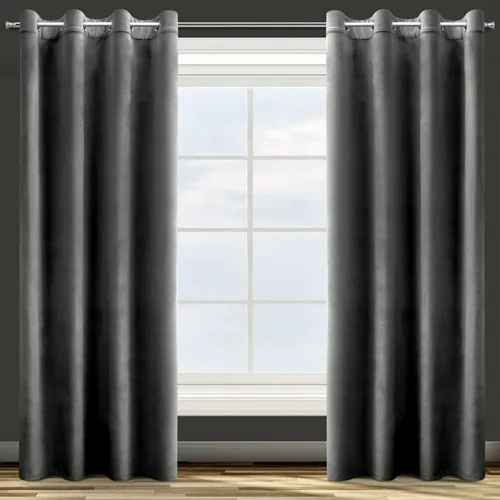 Elegante Schwarze Samtvorhänge Ösenvorhang SAMT VORHANG Ösenschal VELOURS BLACK