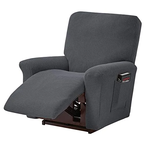 ele ELEOPTION Recliner Sofabezug, Stretch Ruhesessel Bezug, Spandex Jacquard 4-teilige Relaxsessel Bezug, Stretchhusse für Liegesessel Relaxsessel Massagesessel (Dunkelgrau)