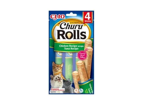 INABA Churu Rolls Katzen Leckerlies mit 40% Hühnerfleisch, Keine Nebenerzeugnisse, Getreidefrei, Zuckerfrei, Perfekt zum Verstecken von Tablette, Weiche und Zähe Cat Treats 40 g (1er Pack)