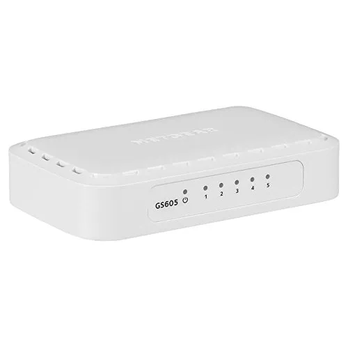 NETGEAR GS605 Switch 5-Port Gigabit Ethernet LAN Switch (Plug-and-Play Netzwerk Switch, LAN Verteiler, energieffizienter Hub, lüfterlos)