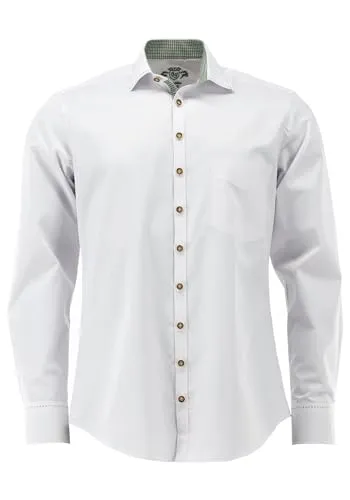 OS Trachten Herren Hemd Langarm Trachtenhemd mit Haifischkragen Prilde, Größe:43/44, Farbe:weiß