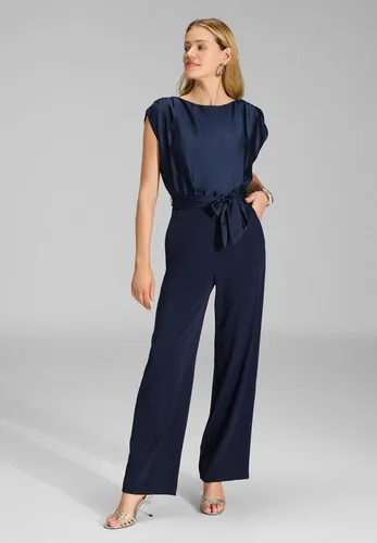 SWING Drapierter Jumpsuit in Blau (Gr. 34) - Jumpsuit mit elegantem drapiertem Design, ideal für besondere Anlässe. Aus 100% Polyester, mit Taillengürtel und Viertelärmeln für einen femininen Look.